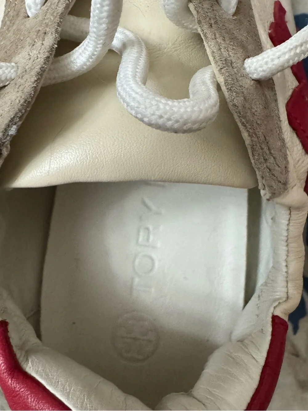 Tory Burch Cream, Berry & Beige Double T Logo Leather Sneaker